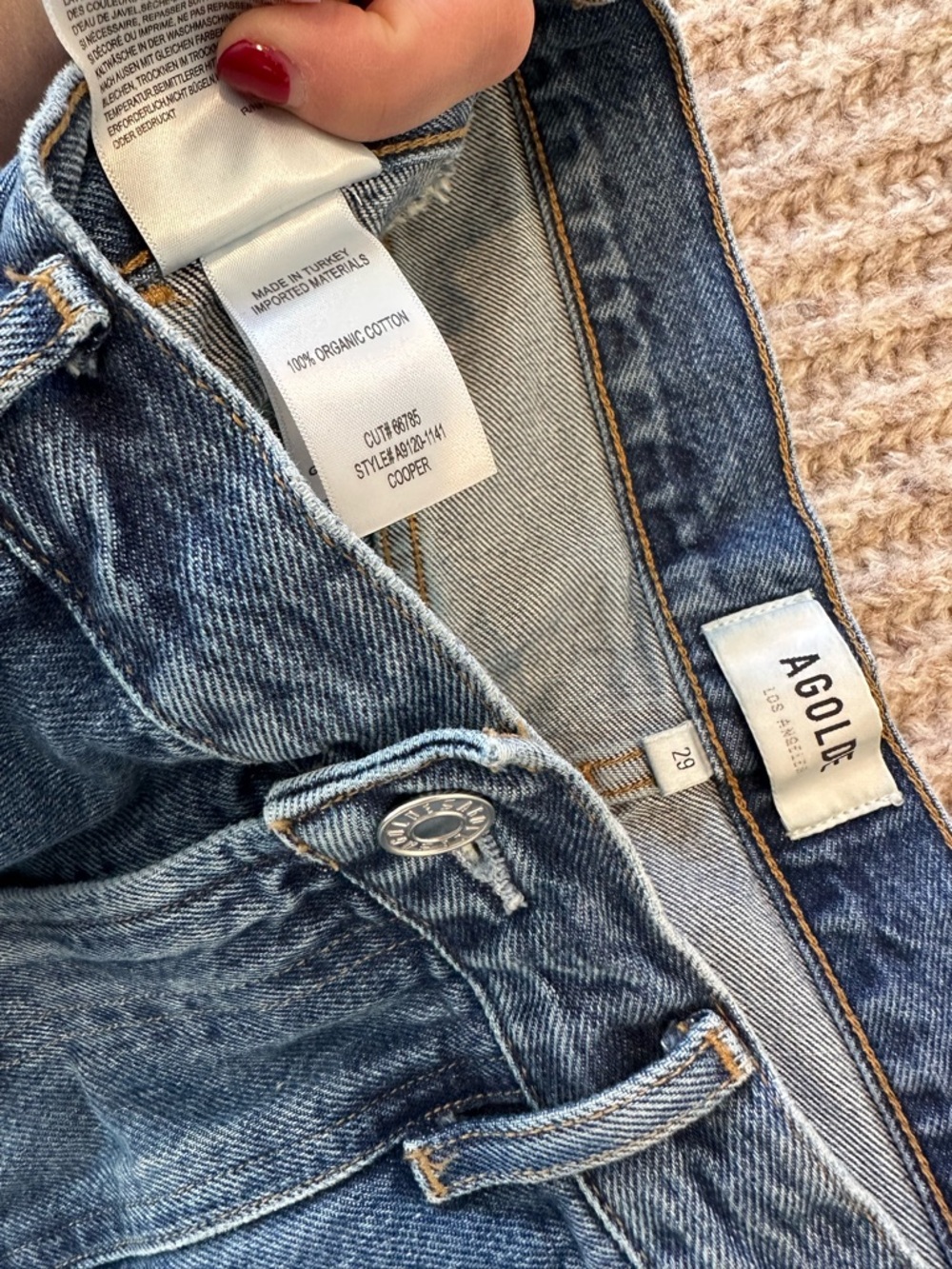 Agolde Women's Straight Leg Dark Blue Patchwork Denim Jeans Cooper Wash - Picture 7 of 8
